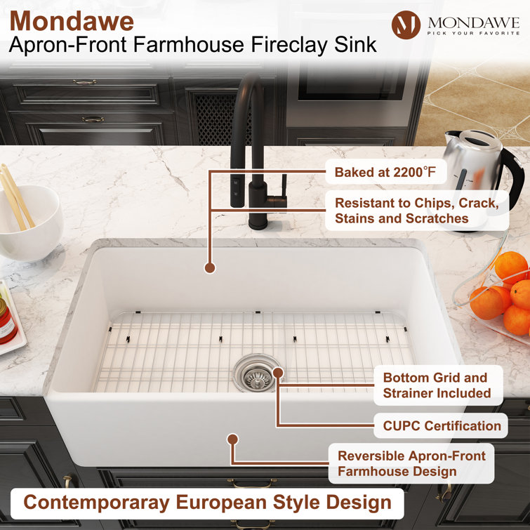 White Fireclay Farmhouse Drop-in Single Bowl Kitchen Sink