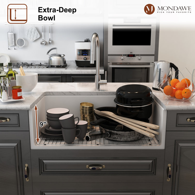 White Fireclay Farmhouse Drop-in Single Bowl Kitchen Sink