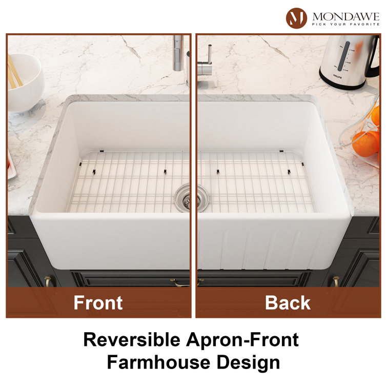 White Fireclay Farmhouse Drop-in Single Bowl Kitchen Sink