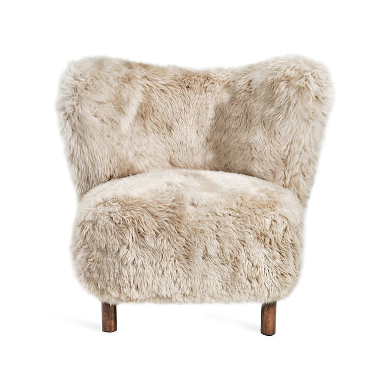 Anders Walnut Wood Wingback Chair with Morel Taupe Lambskin
