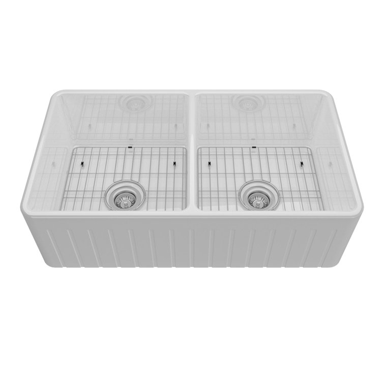 White Fireclay Double Bowl Farmhouse Drop-in Sink