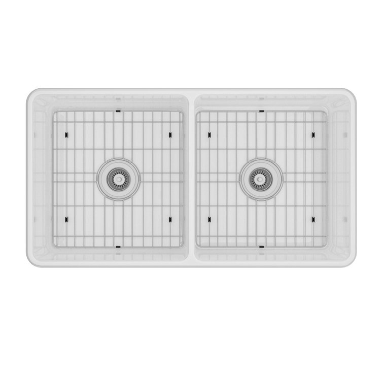 White Fireclay Double Bowl Farmhouse Drop-in Sink