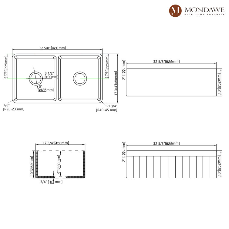 White Fireclay Double Bowl Farmhouse Drop-in Sink