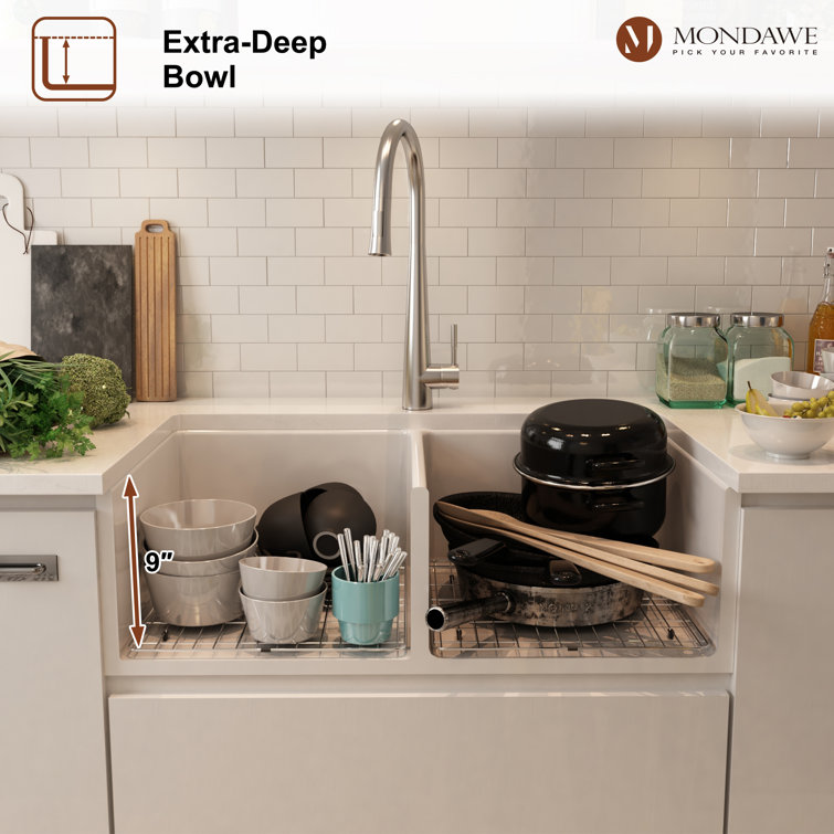 White Fireclay Double Bowl Farmhouse Drop-in Sink