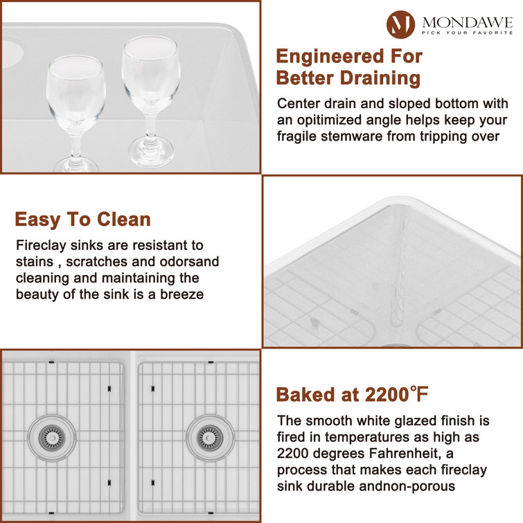 White Fireclay Double Bowl Farmhouse Drop-in Sink