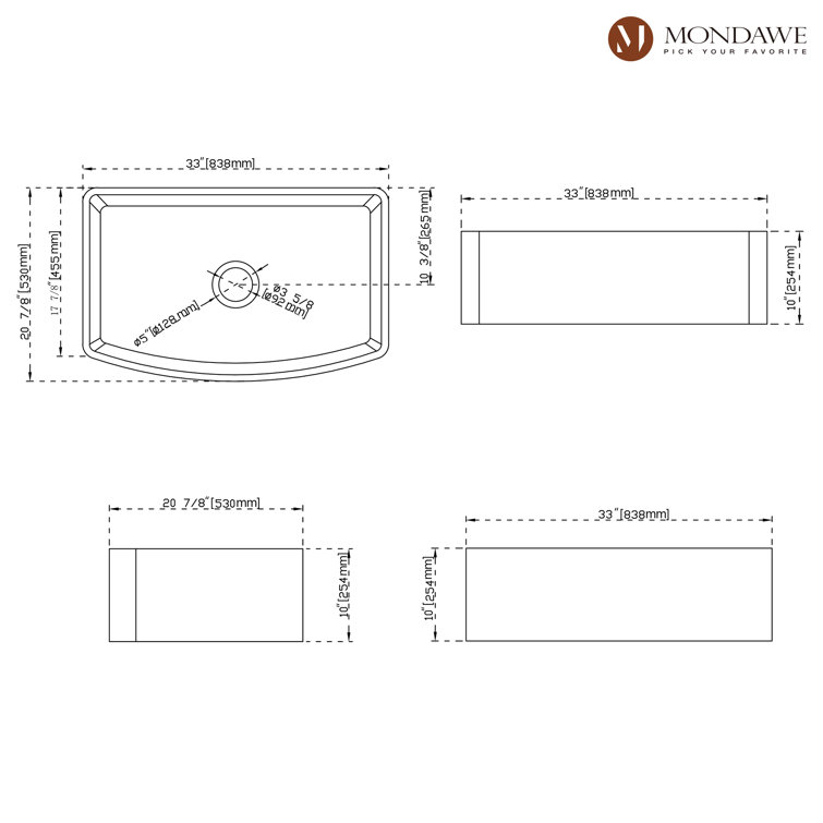33'' White Fireclay Single Bowl Farmhouse Kitchen Sink