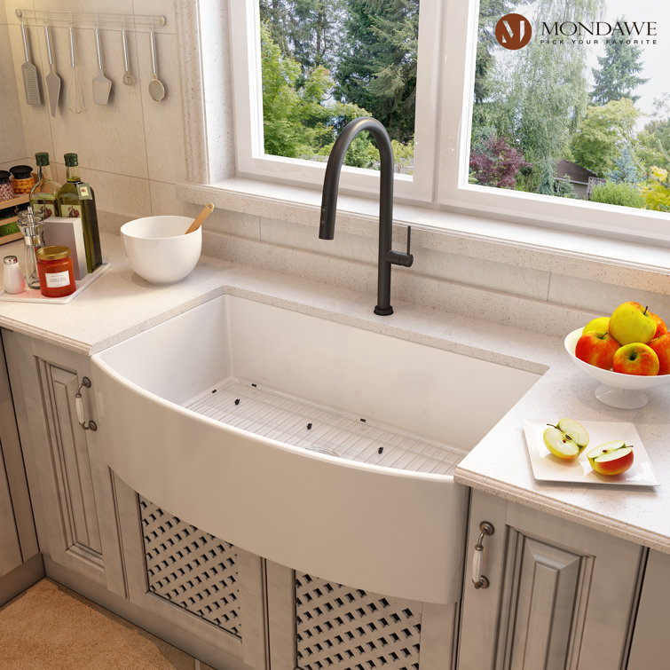33'' White Fireclay Single Bowl Farmhouse Kitchen Sink