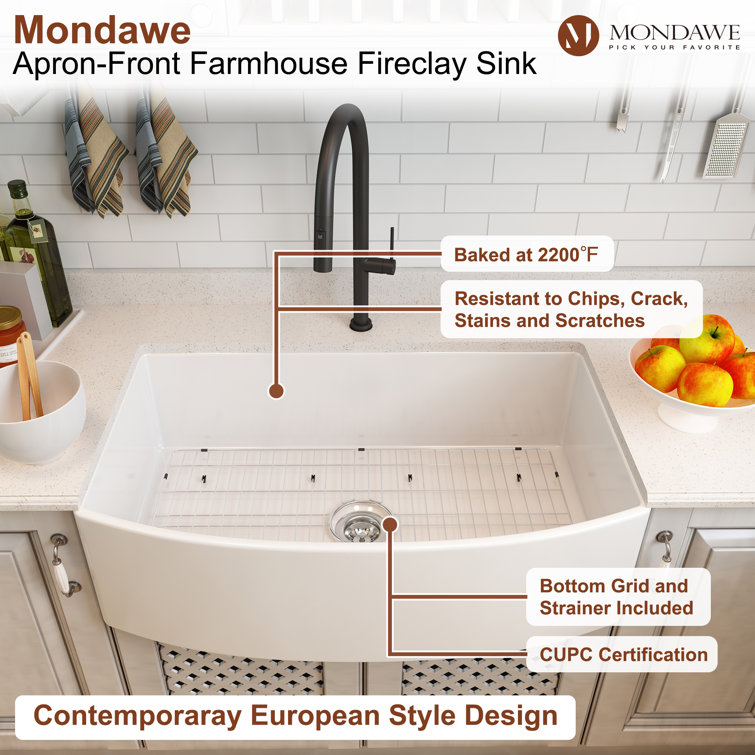 33'' White Fireclay Single Bowl Farmhouse Kitchen Sink