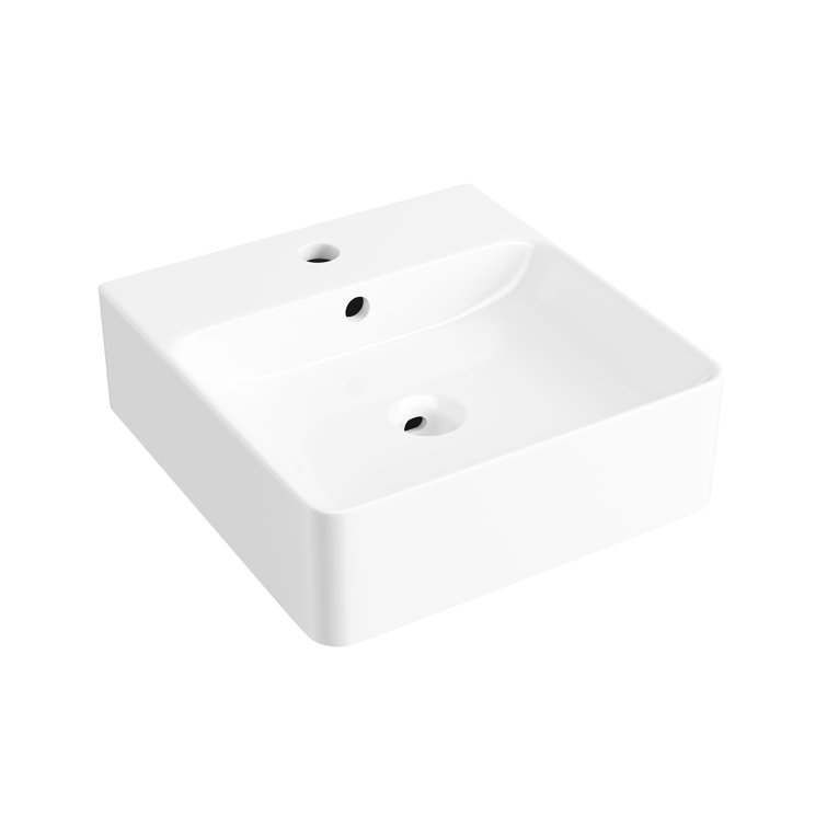 Crisp White Ceramic Square Wall-Mount Bathroom Sink with Overflow
