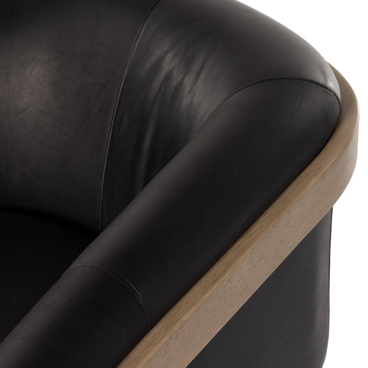 Heirloom Black Leather and Metal Barrel Chair