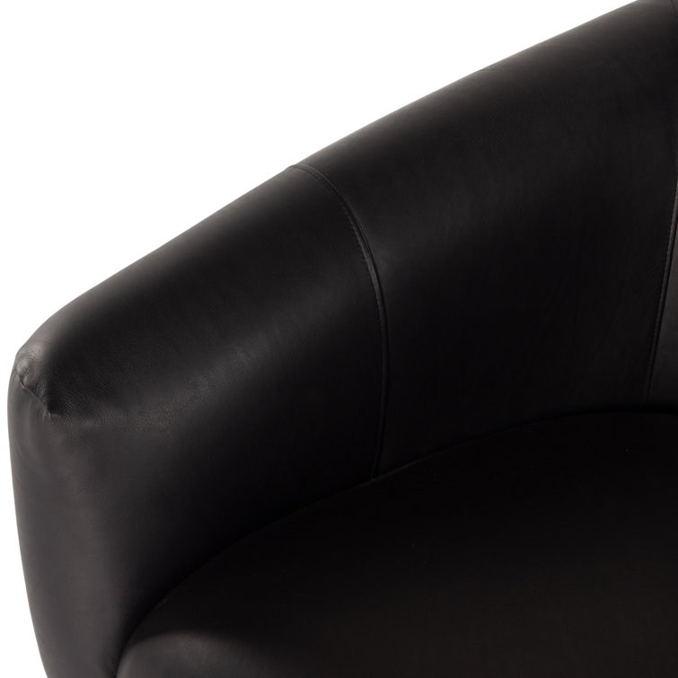 Heirloom Black Leather and Metal Barrel Chair