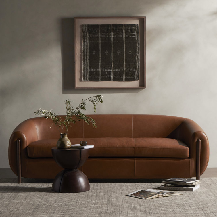 Valencia Camel 86'' Plush Leather Sofa with Solid Ash Legs