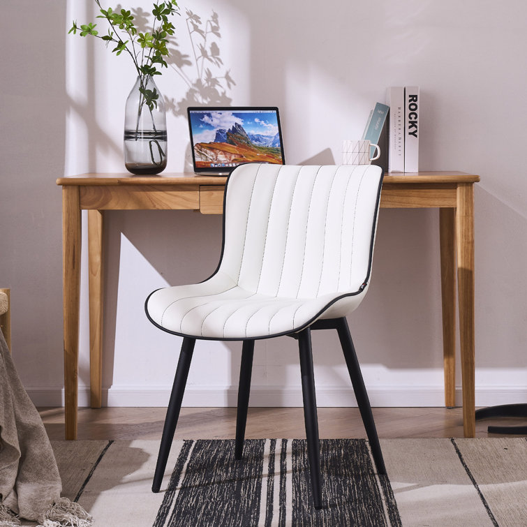 White Faux Leather Upholstered Side Chair with Metal Legs