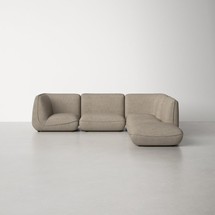 Gray Five-Piece Modular Upholstered Sectional Sofa