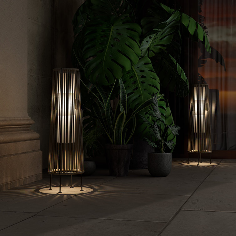 Light Brown Wicker Solar Floor Lamps with LED, 2-Pack