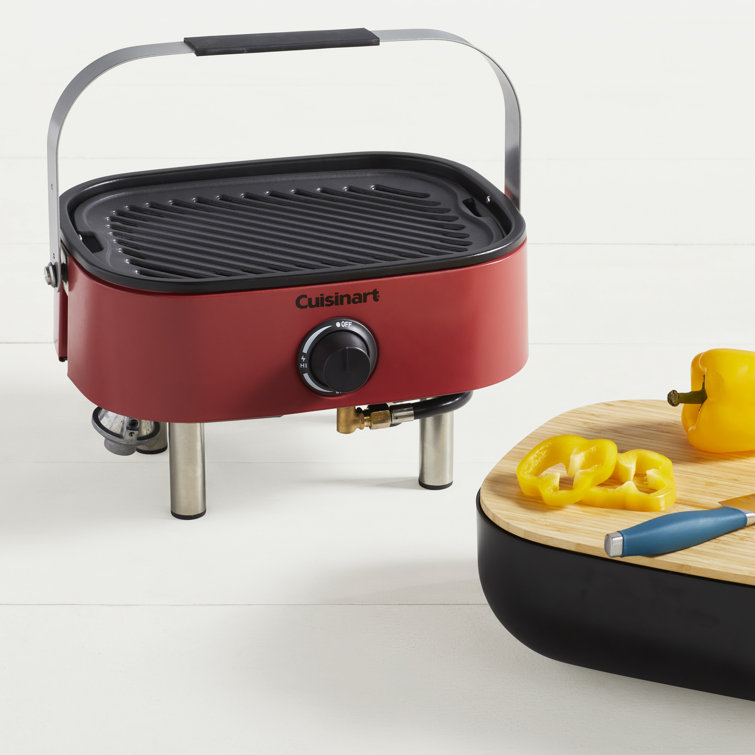 Cuisinart Red Portable Propane Gas Grill with Wooden Lid