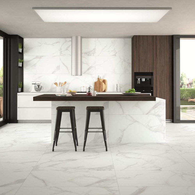 Adonis 24" x 48" White Porcelain Marble Look Floor and Wall Tile