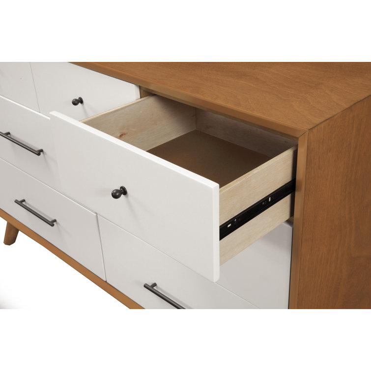 Acorn and White Mid-Century Modern 7-Drawer Dresser