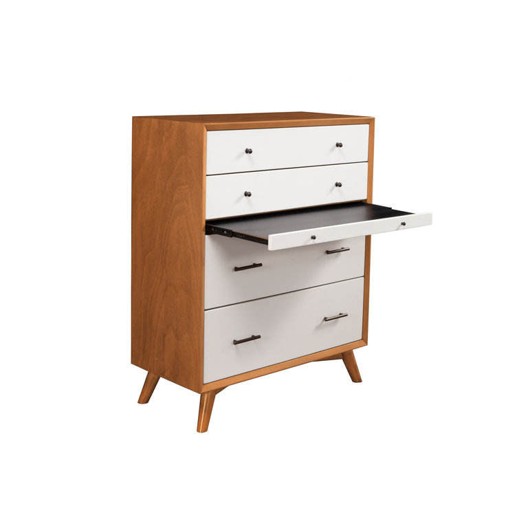 Acorn and White Mid-Century Modern Solid Wood Chest with 4 Drawers