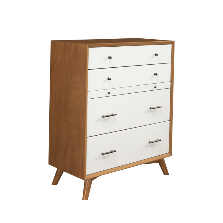 Acorn and White Mid-Century Modern Solid Wood Chest with 4 Drawers