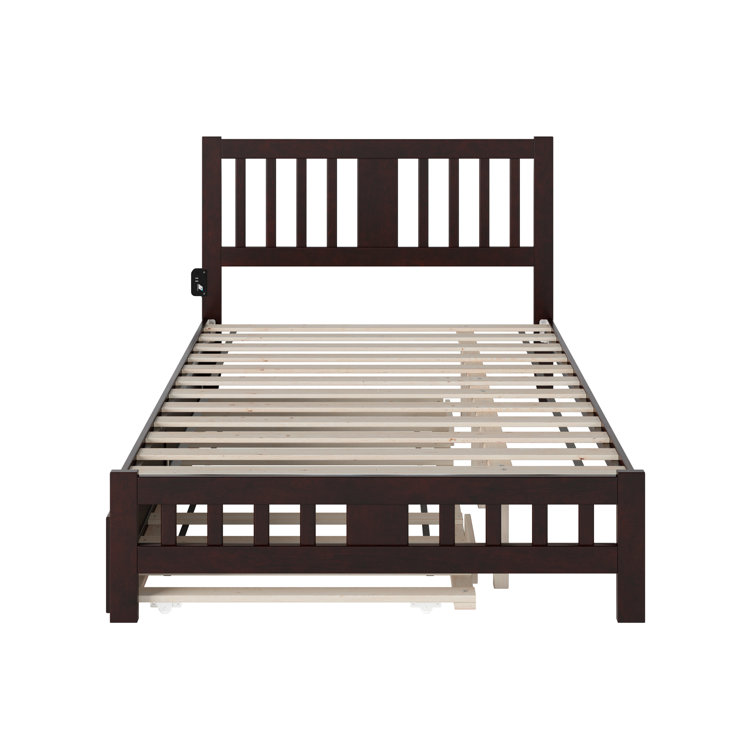 White Full Size Solid Rubberwood Mission Bed with Slats