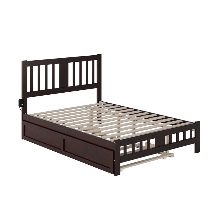 White Full Size Solid Rubberwood Mission Bed with Slats