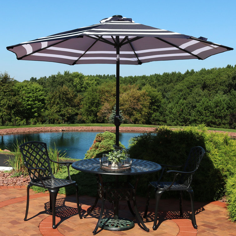 Navy Blue Striped Aluminum Market Umbrella with Solar LED Lights