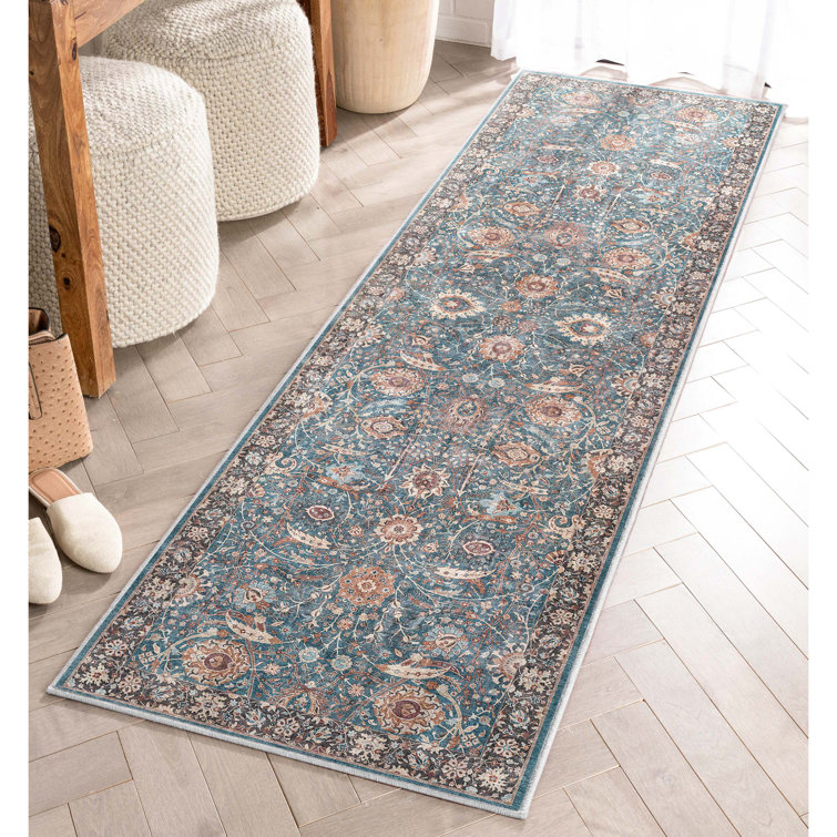 Teal and Beige Oriental Flat Woven Runner Rug