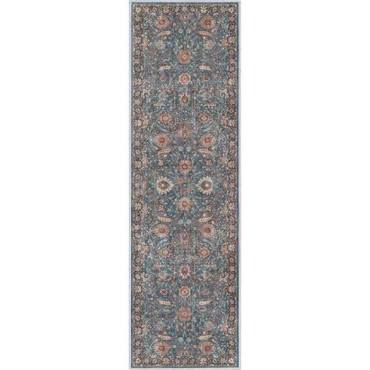 Teal and Beige Oriental Flat Woven Runner Rug