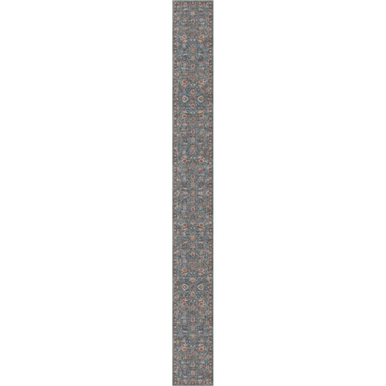 Teal and Beige Oriental Chenille Runner Rug 2'7" x 24'9"