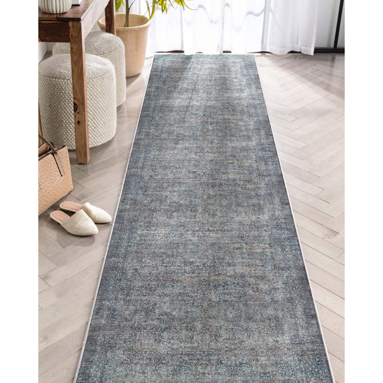 Blue Chenille Oriental Runner Rug 2'7" x 9'6"