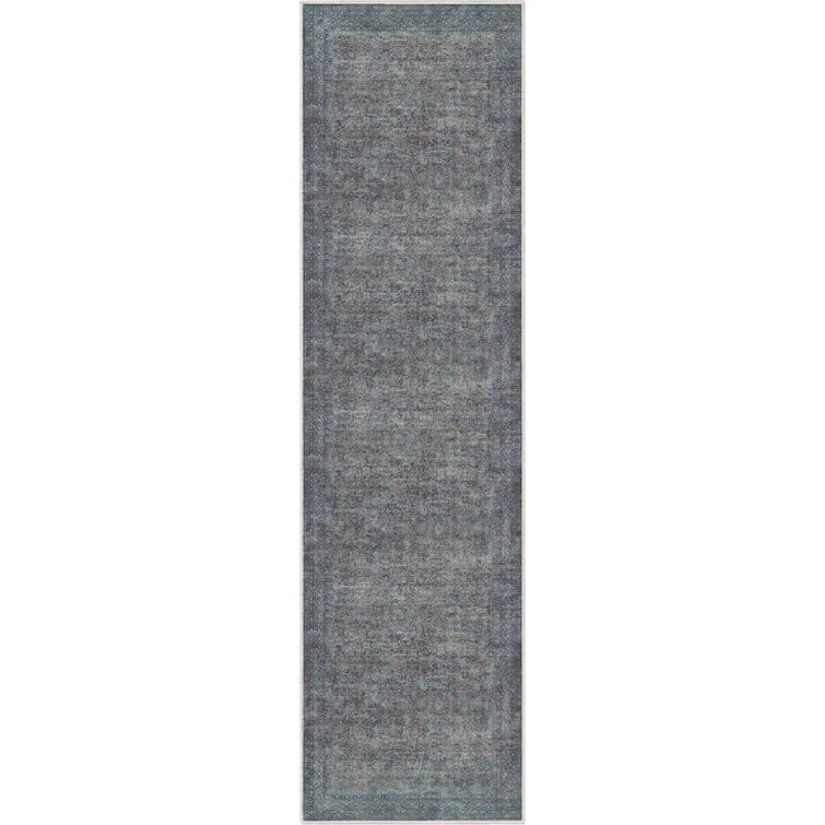 Blue Chenille Oriental Runner Rug 2'7" x 9'6"
