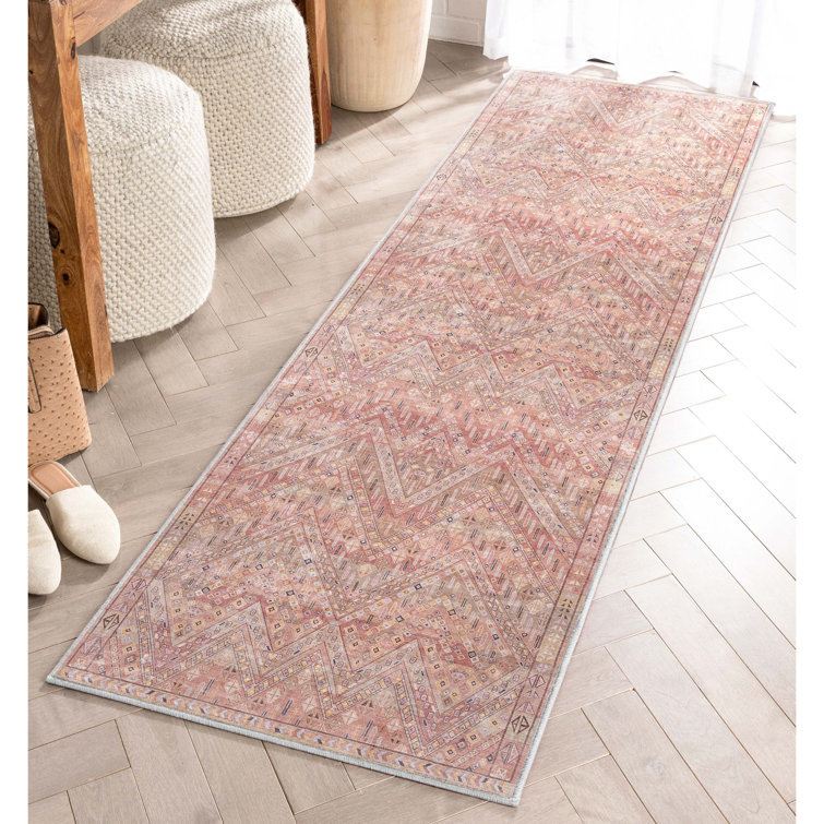 Red Geometric Flat Woven Runner Rug, 2'3" x 7'3"