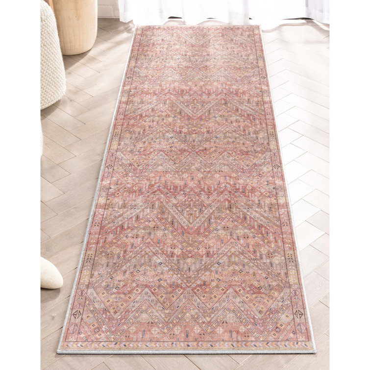 Red Geometric Flat Woven Runner Rug, 2'3" x 7'3"