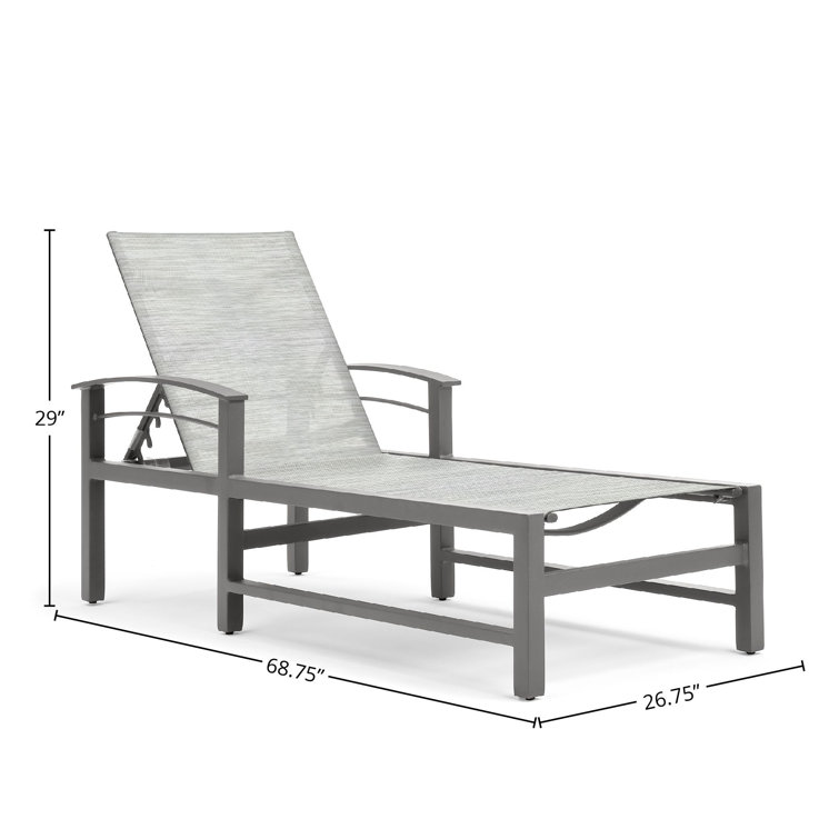 Gray Aluminum Outdoor Chaise Lounge with Cushions and Arms