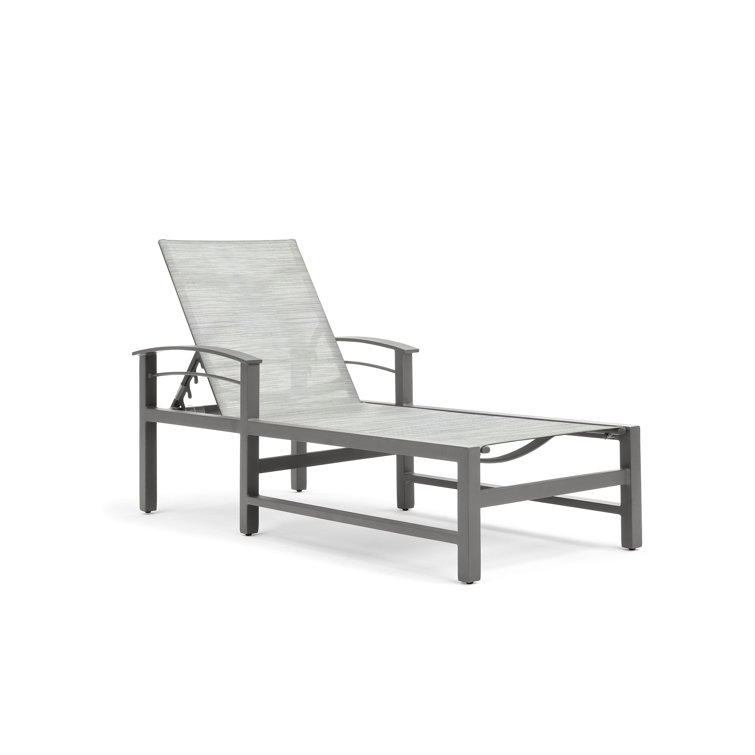 Gray Aluminum Outdoor Chaise Lounge with Cushions and Arms