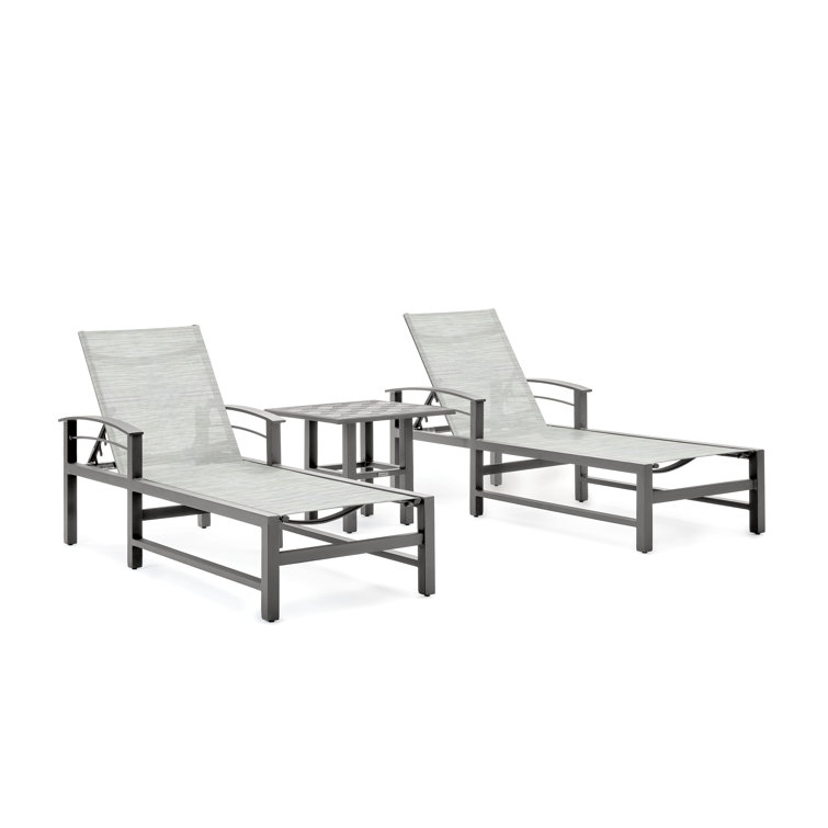 Gray Aluminum Outdoor Chaise Lounge with Cushions and Arms