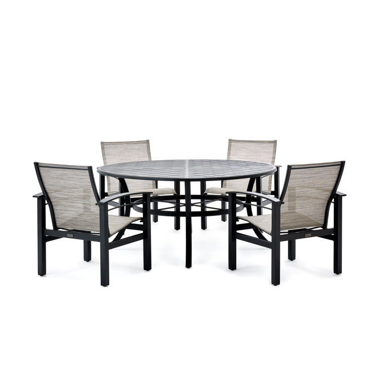 Gray and Black 4-Person Round Outdoor Dining Set
