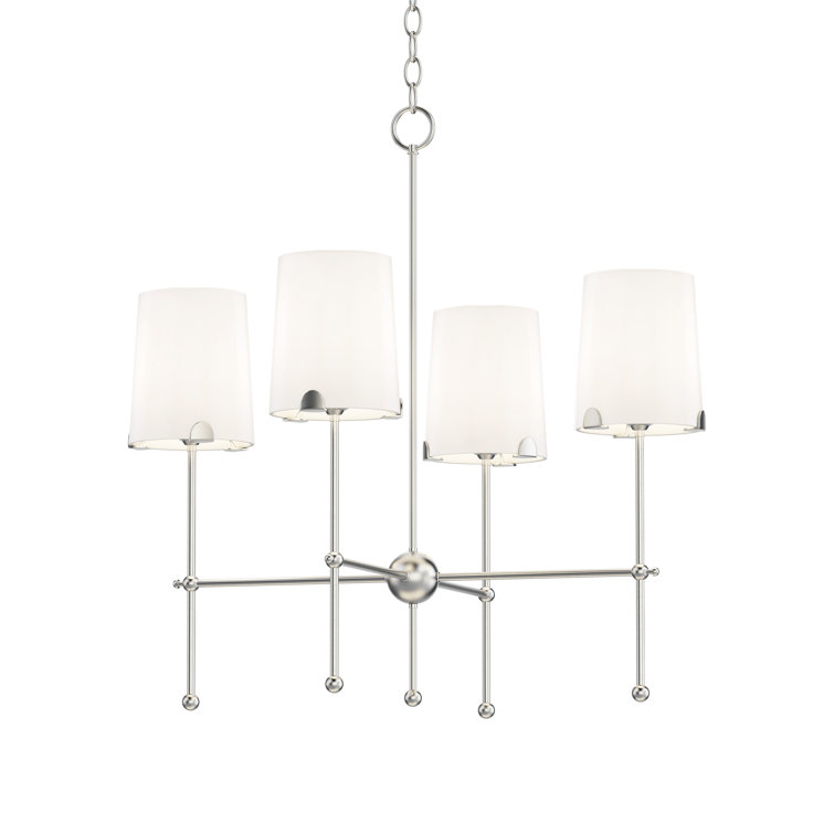 Satin Nickel 4-Light Chandelier with White Fabric Shades