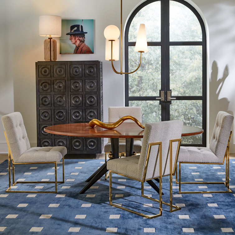 Olympus Oatmeal Upholstered Velvet Side Chair with Brass Finish