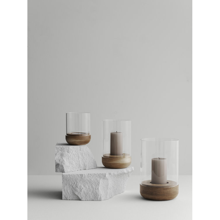 Lanto Oak and Glass Hurricane Candle Holder