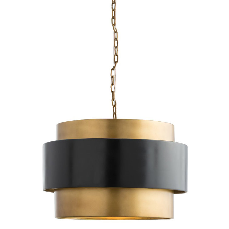 Vintage Brass and Black Drum Pendant Light