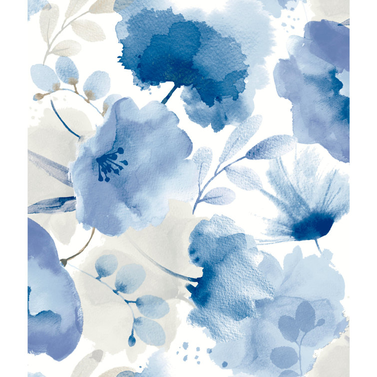 Cobalt Blue Watercolor Floral Removable Wallpaper