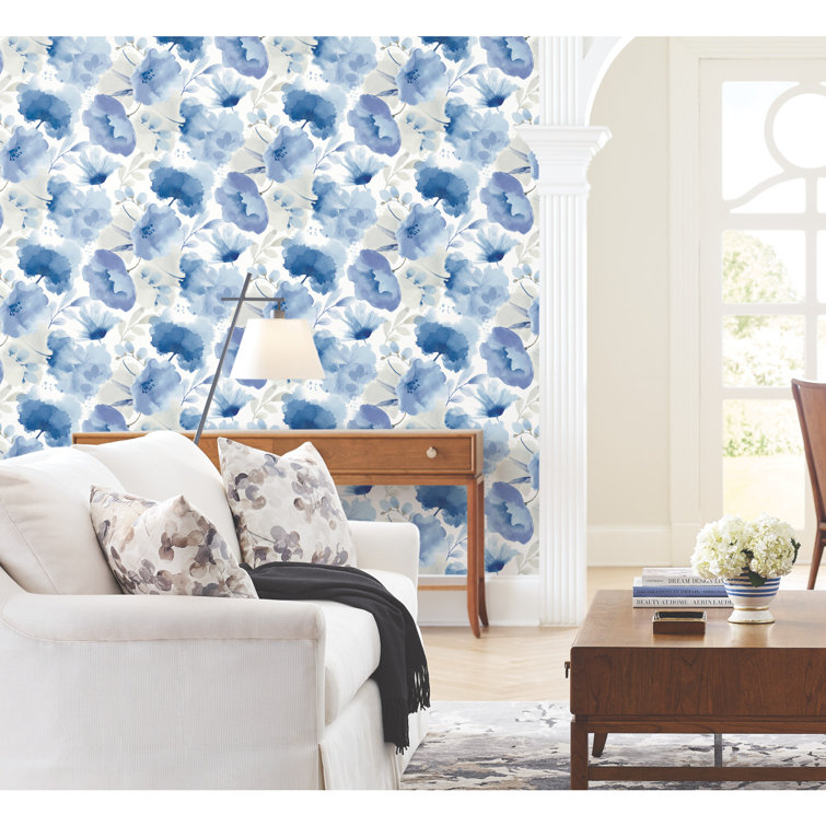 Cobalt Blue Watercolor Floral Removable Wallpaper