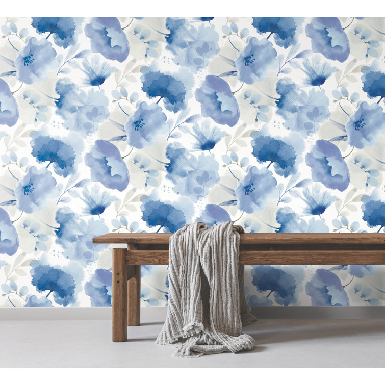 Cobalt Blue Watercolor Floral Removable Wallpaper