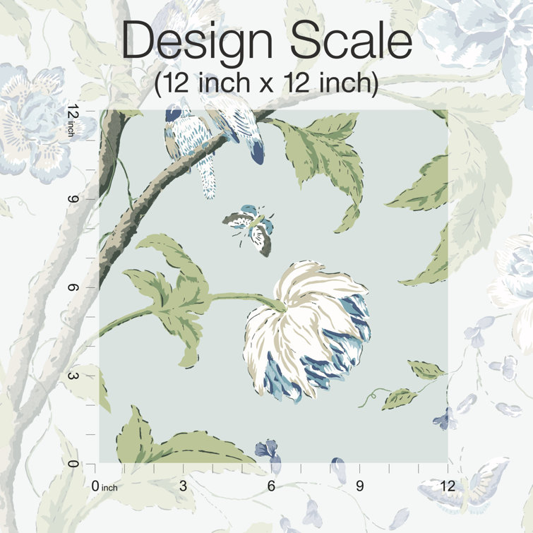 Light Blue Floral and Bird Removable Wallpaper Roll