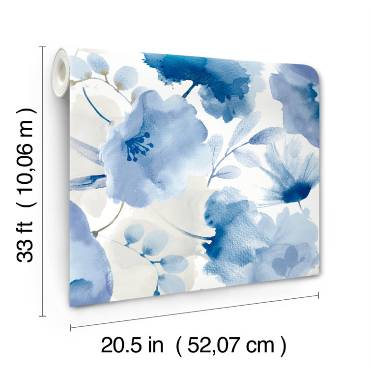 Cobalt Blue Watercolor Floral Removable Wallpaper