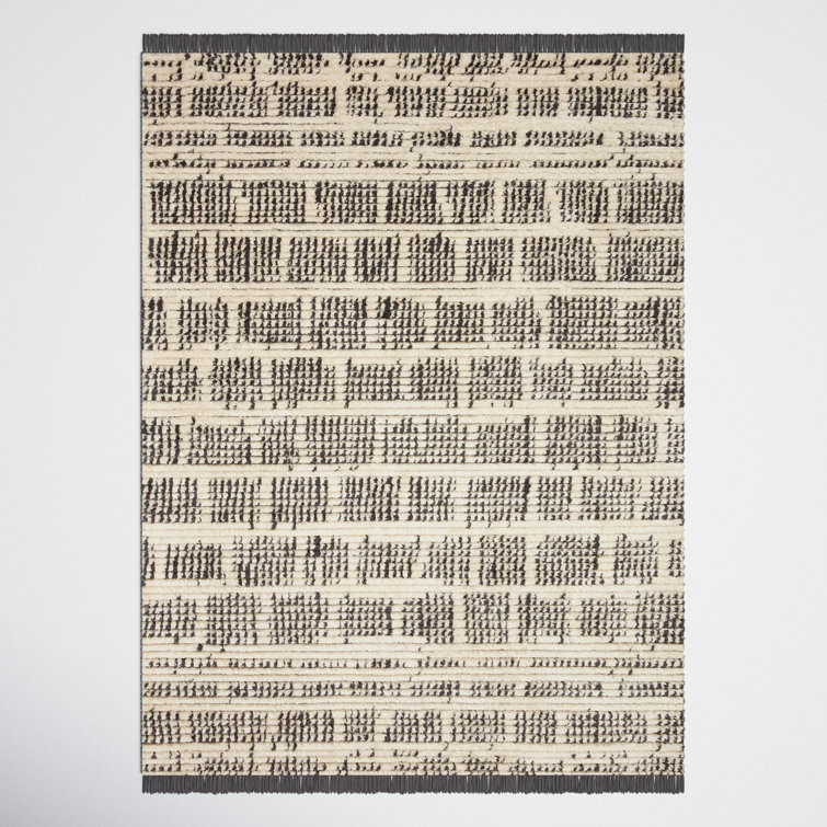 Ivory Striped Synthetic 7'-9" x 10' Easy-Care Area Rug