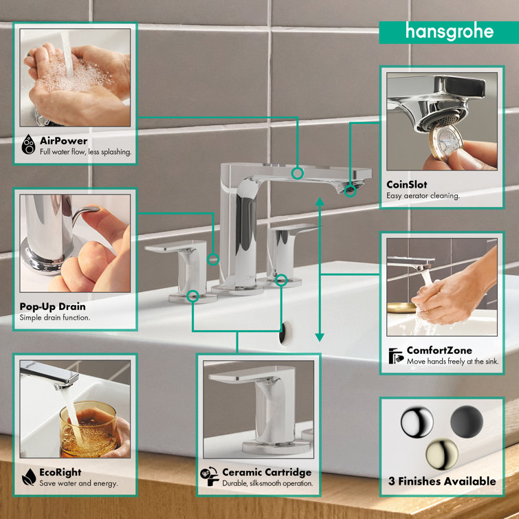 Rebris E Chrome Widespread Bathroom Faucet with Pop-Up Drain