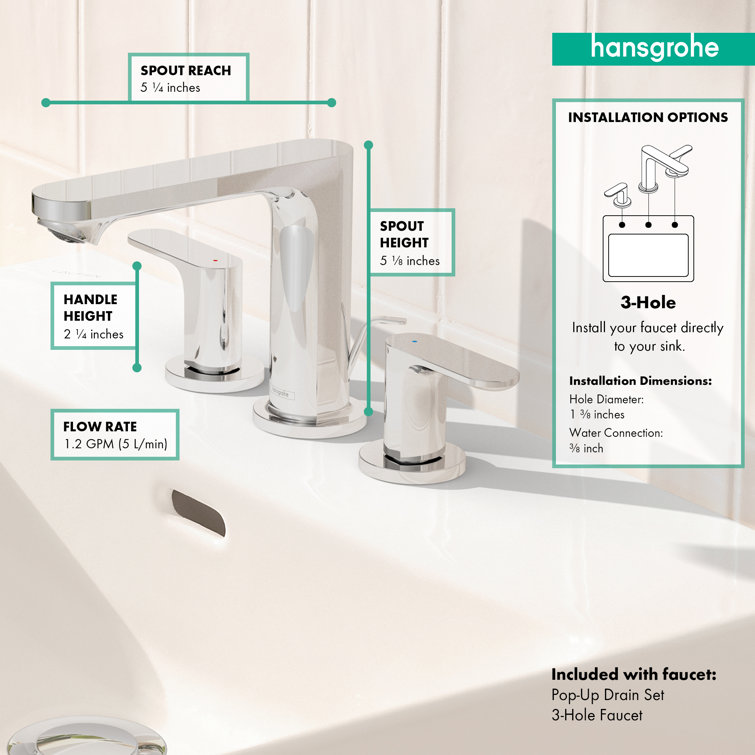 Chrome Contemporary 2-Handle Widespread Bathroom Faucet with Drain Assembly